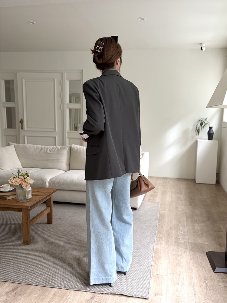 Margot Blazer with Striped Cuffs (Charcoal)