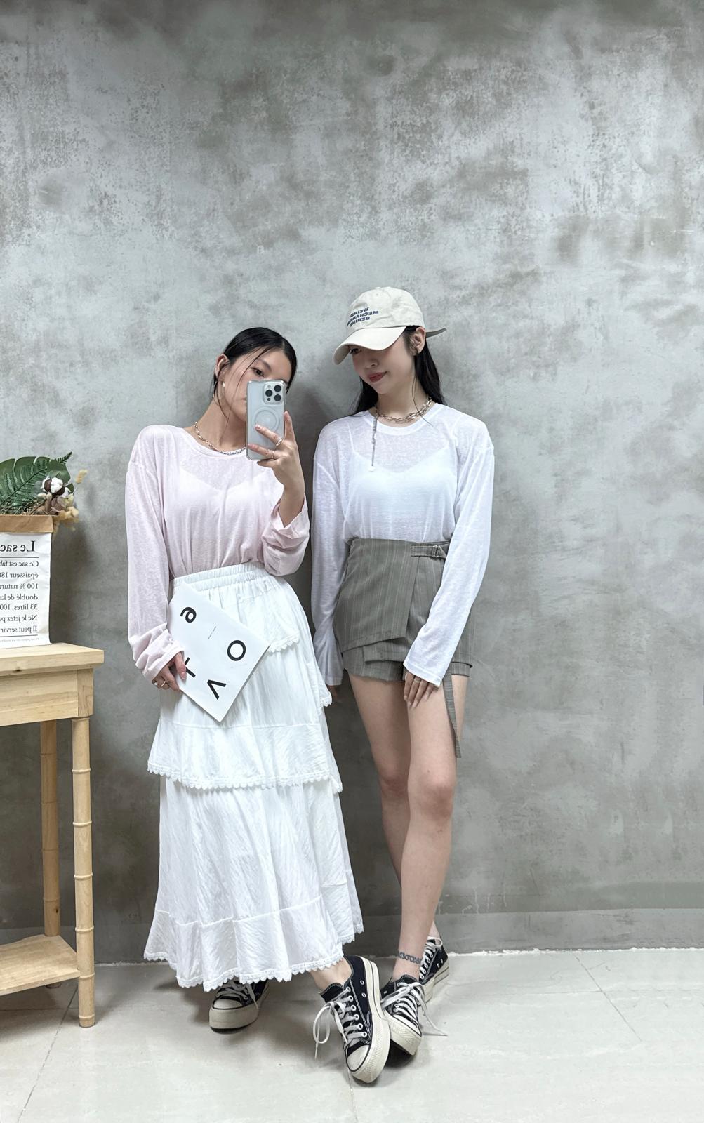 E05 不規則條子裙褲