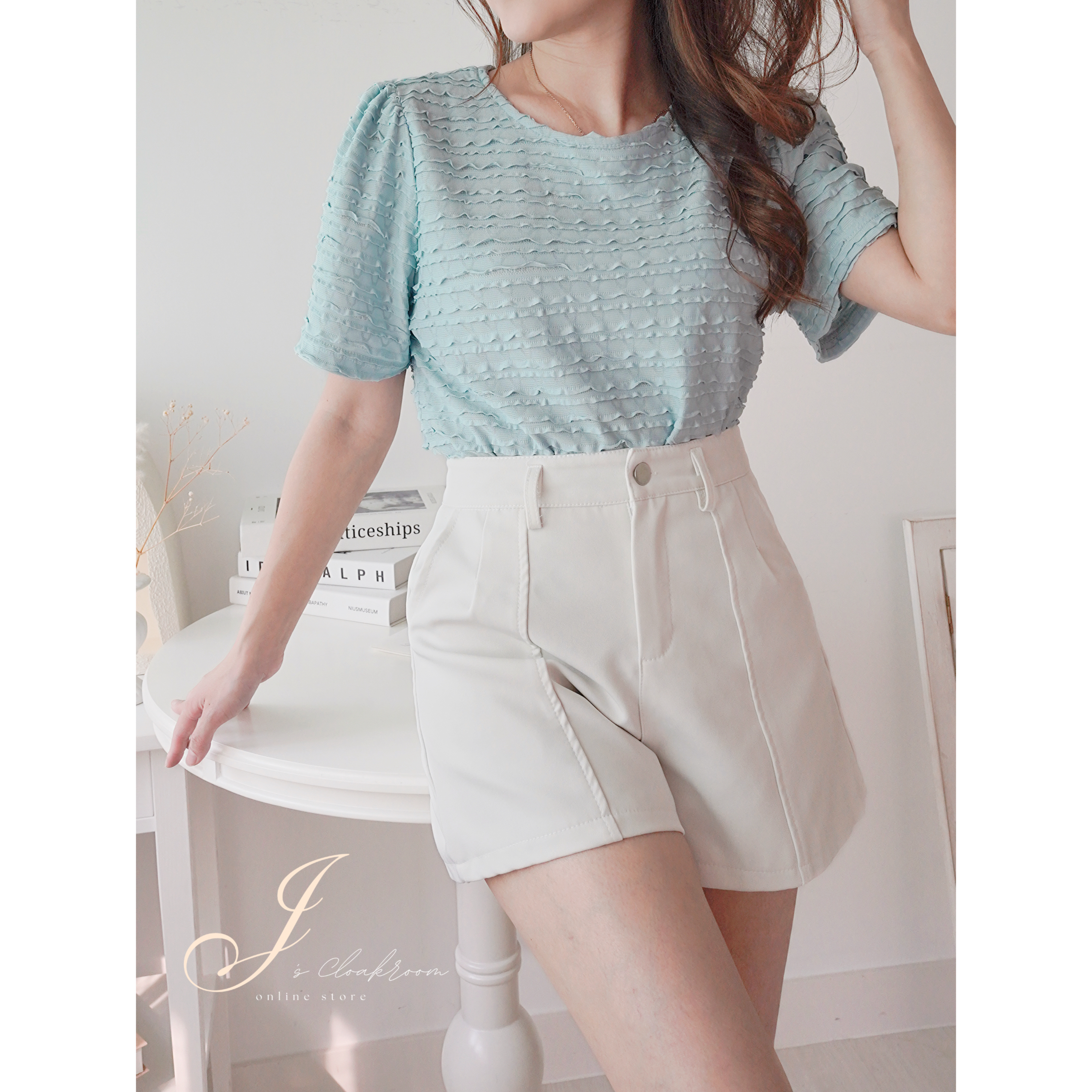 免燙馬卡龍浮雕紋Tee(KR)[粉藍色]367359