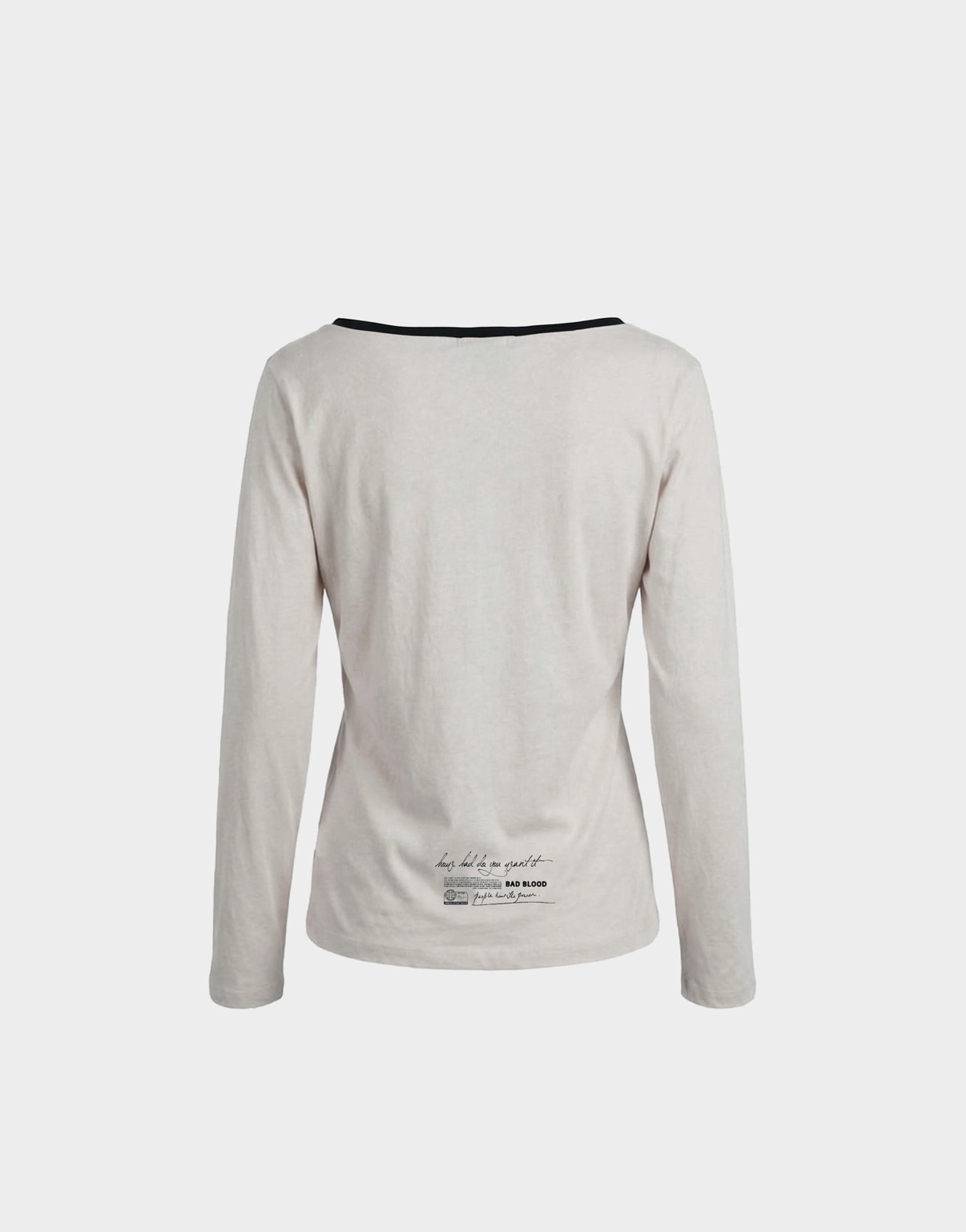 BADBLOOD   [w-tee26-123] B.A.D. Ladyland Ringer Loose-Fit T-Shirt - Cream