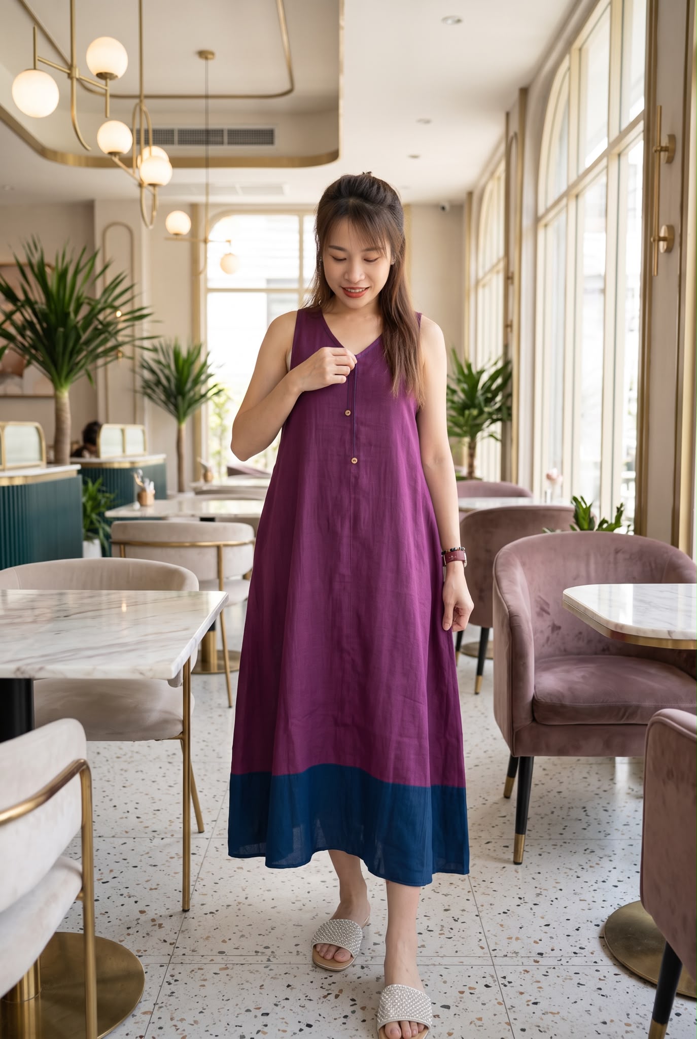 3102 Violet 2-Layer Sleeveless Simple OP