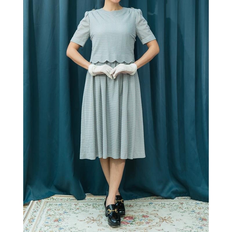 Vintage Grey texture Pattern Scalloped Edge Faux Twin Dress(MT1541-20)