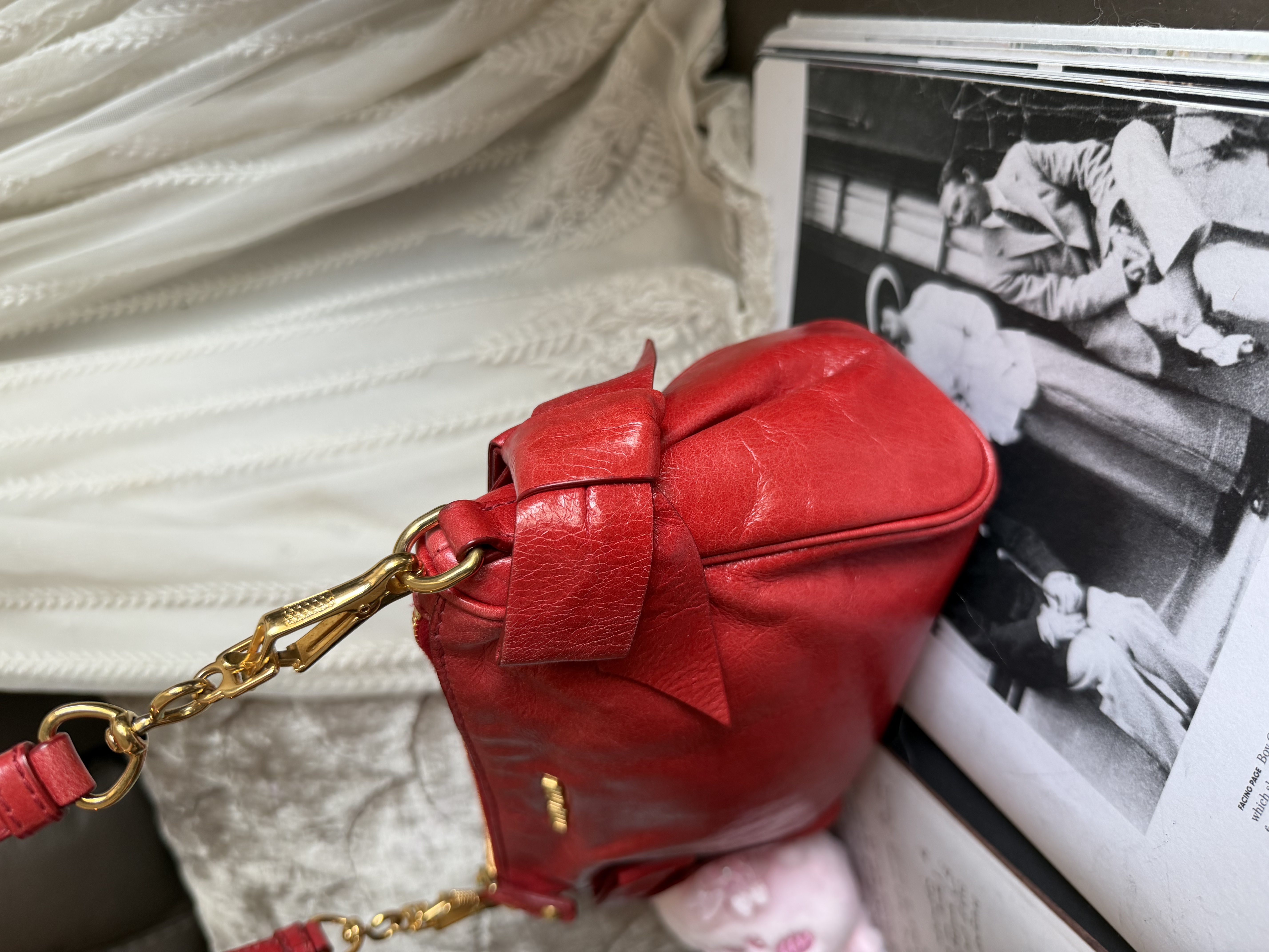 Miu Miu Vitello red leather handbag leather pochette bag / 