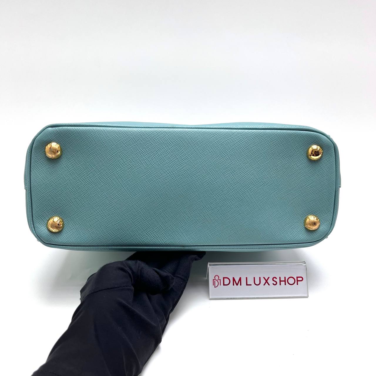 Prada Saffiano Light Blue Small Double Zip Galleria Lux Tote GHW