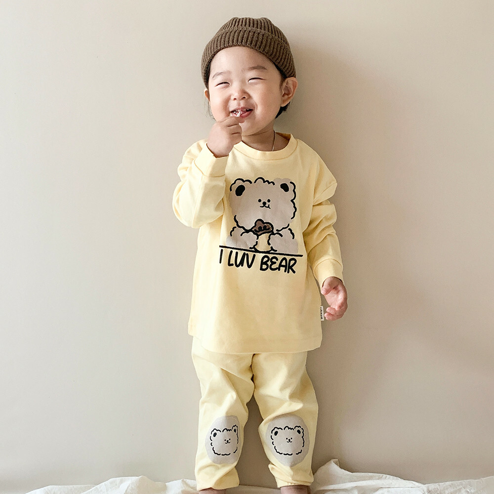 UBMOM Lovely Series Bear Pong Pong 九分袖運動上下套裝-香蕉黃色