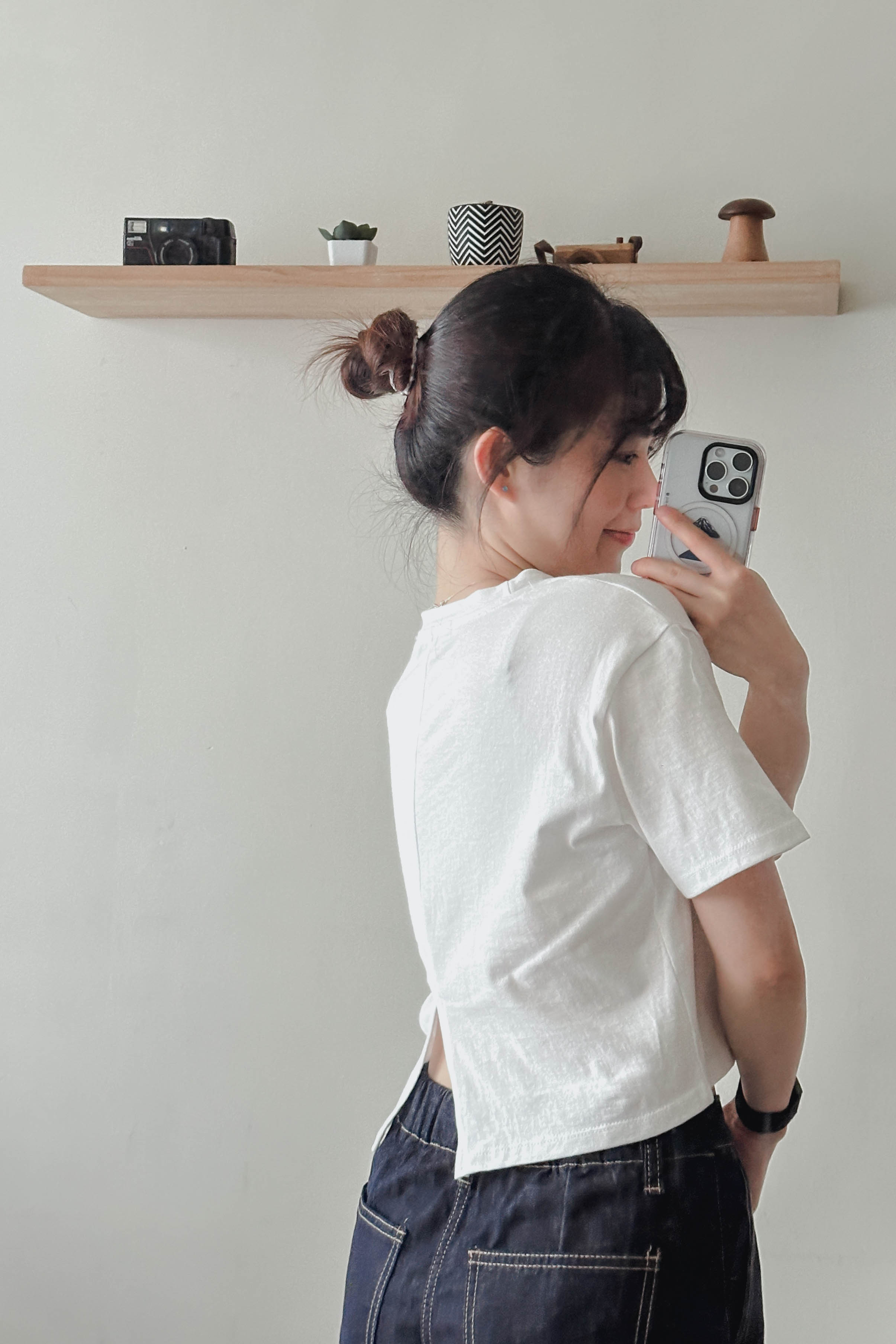 後開衩微寬鬆Crop Top (兩色入)
