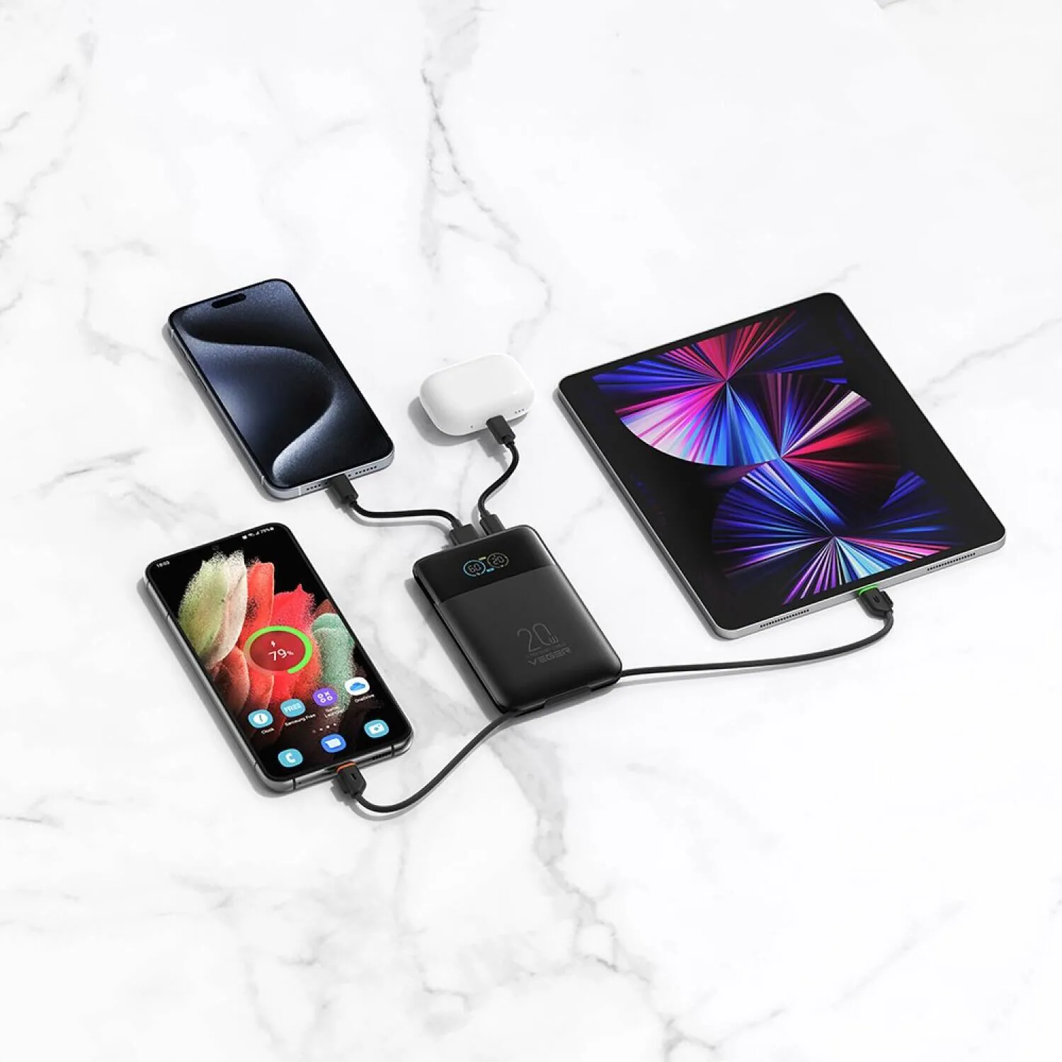 香港行貨 Veger Montre 10 極薄 10000mAh 20W Portable Charger with Built-in Cables & Lightning 內置線外置電 