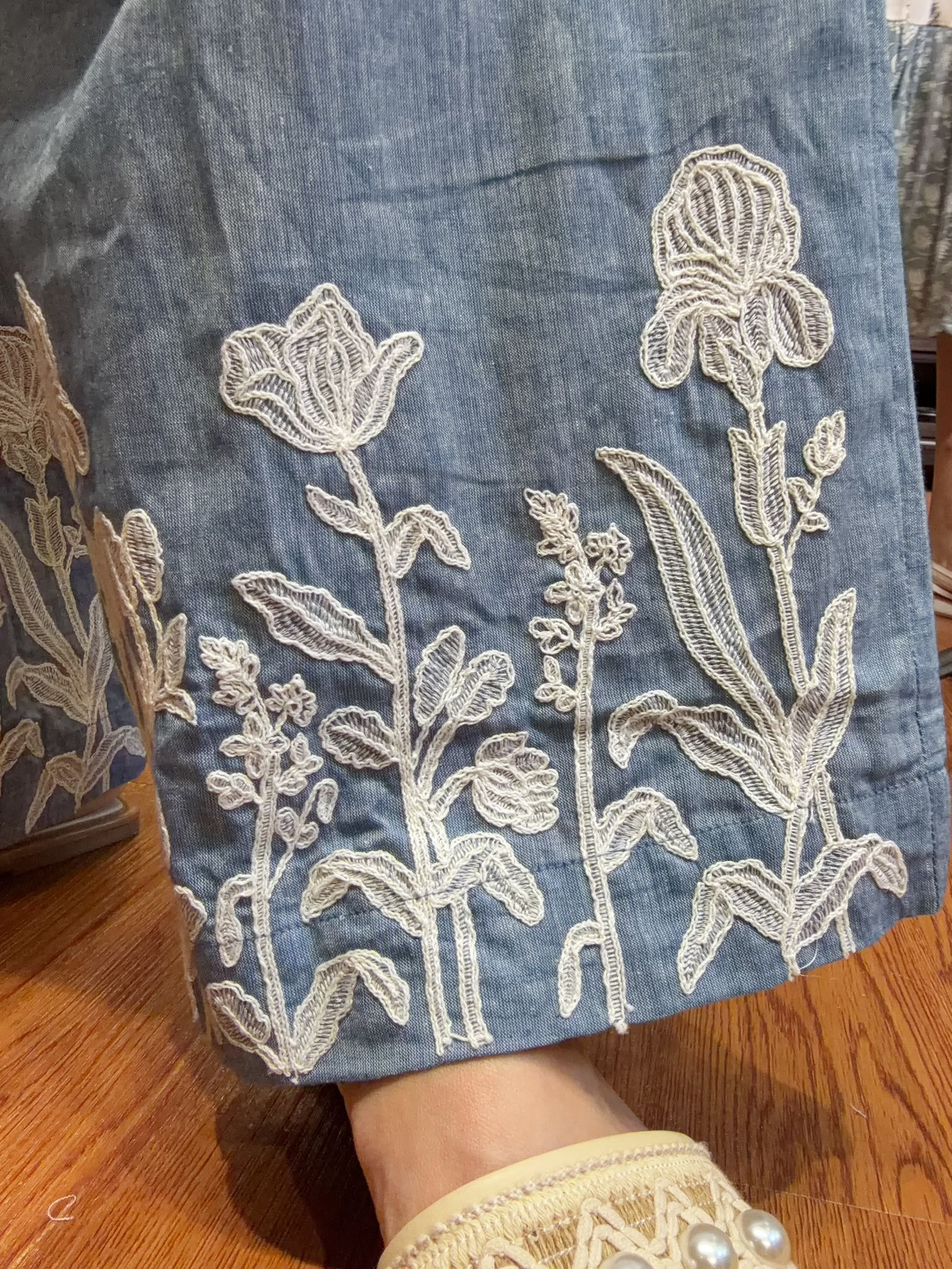 2368 Light Blue with White Floral emb. Pants 38"