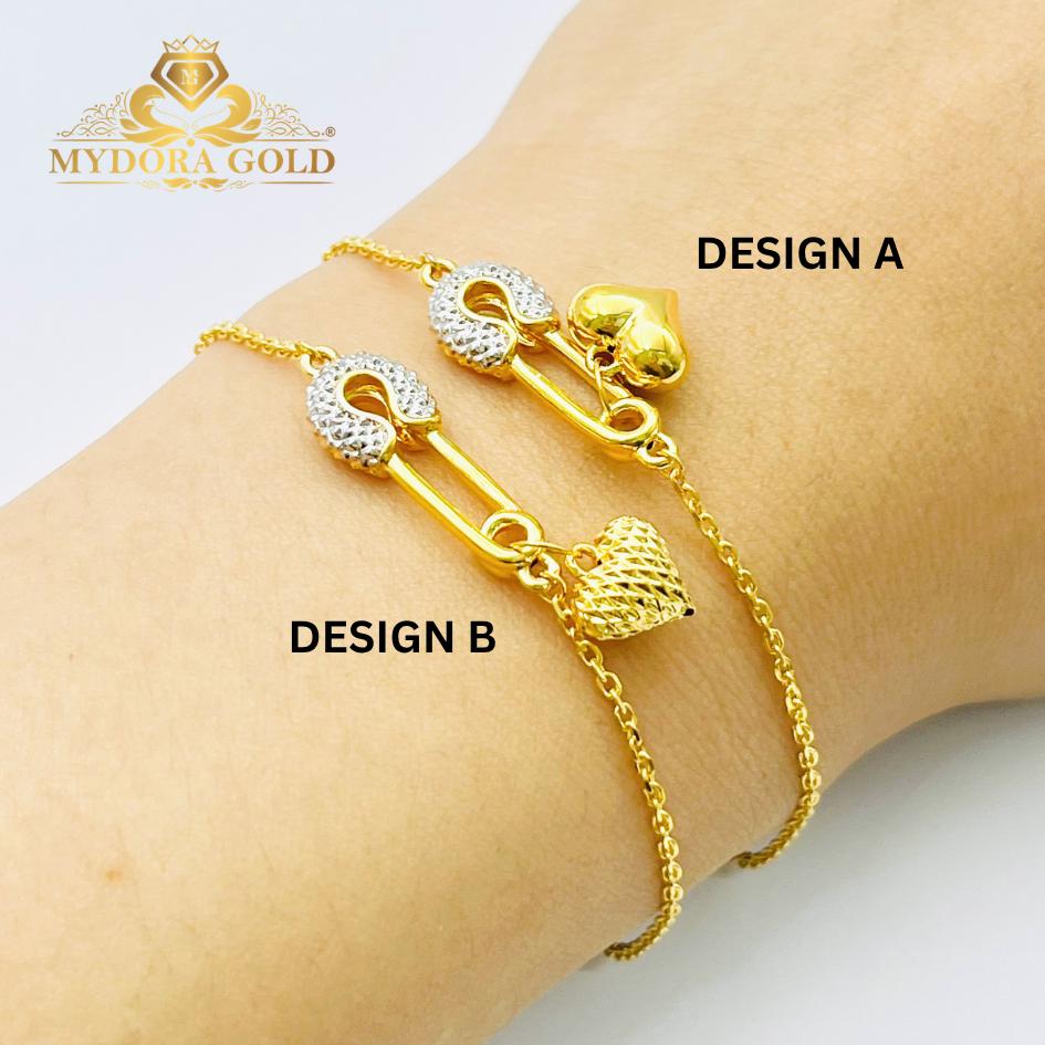 MYDORA Rantai Tangan Fesyen Safety Pin + Love Gemuk Series l EMAS 916/22K