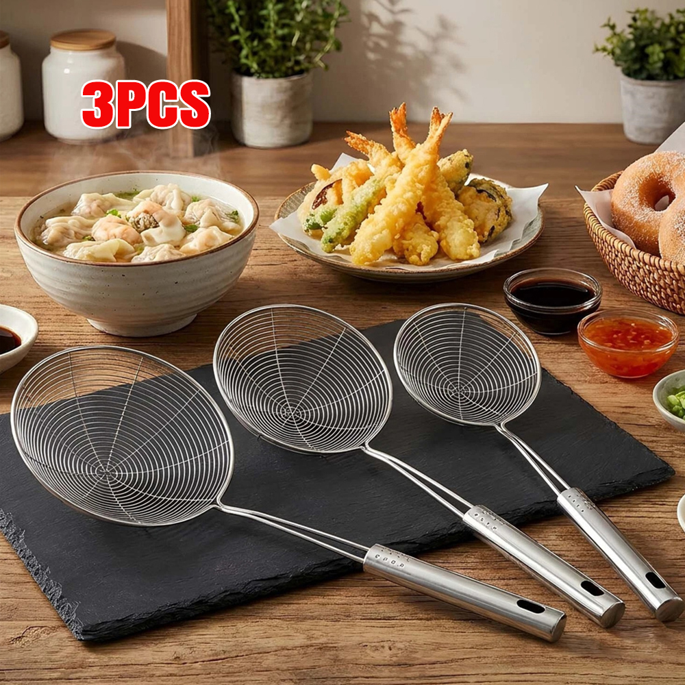 3pcs 不鏽鋼漏勺 九珠線漏（A）14cm+16cm+18cm 3個一套 UB0279