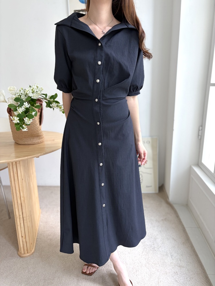 Lena Contoured Waist Dress (Navy)