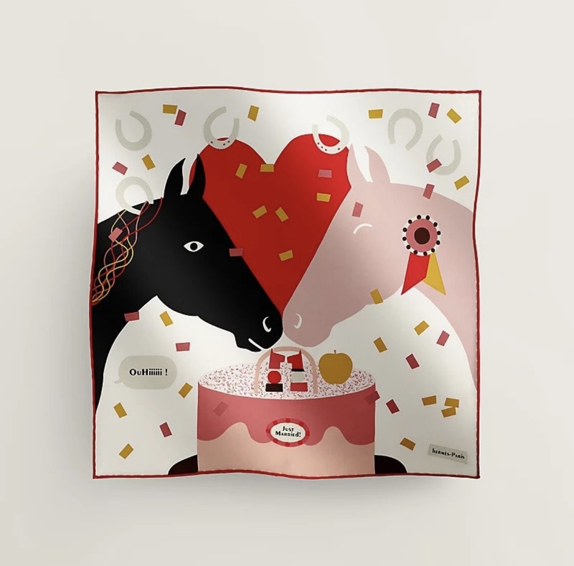 🧧 Hermès 45cm 100%絲Just Married圖案絲巾