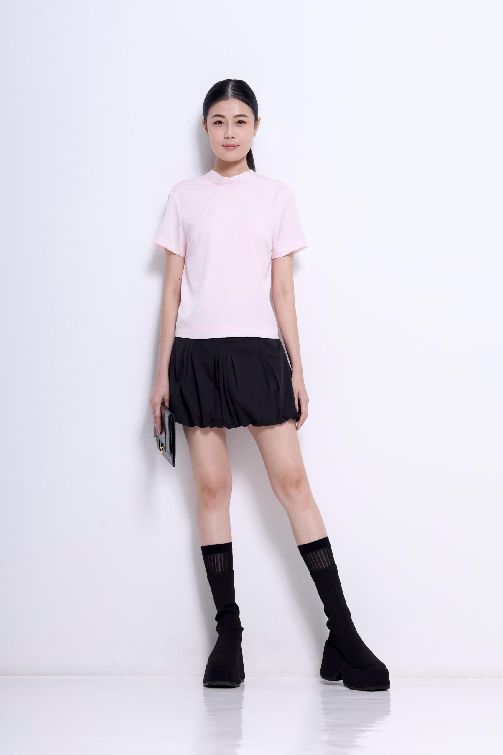 CB2712 BACK LOW TIE SHORT SLLV BLOUSE