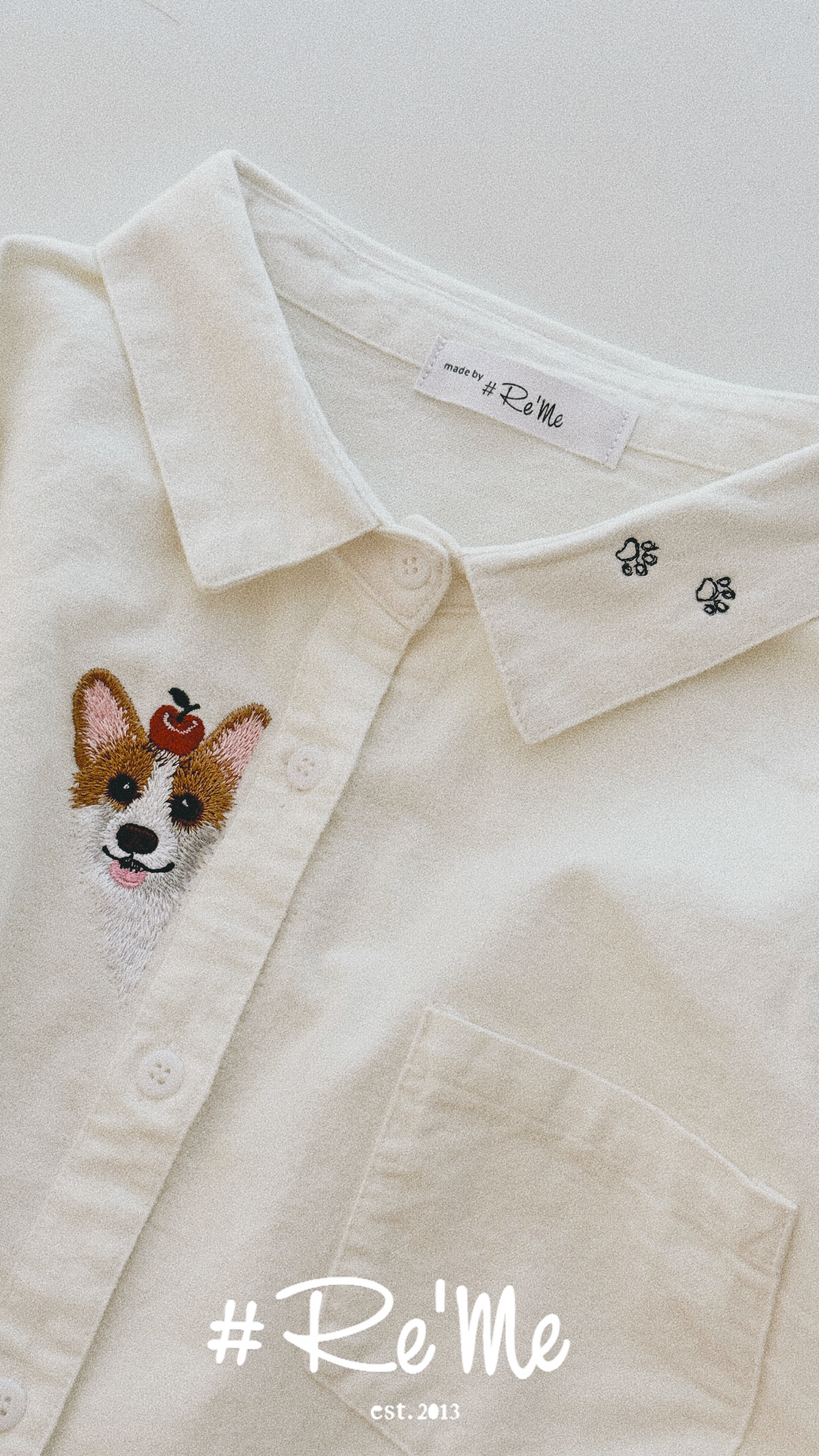   【Re‘Me Embroidery】Peeking Corgi 刺绣磨毛白衬衫