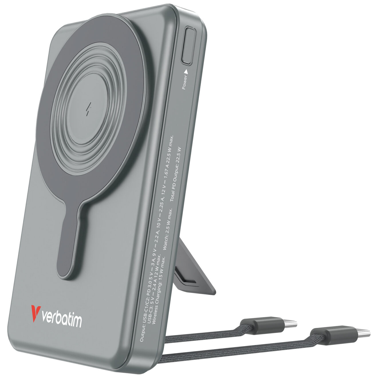 威寶 - Verbatim Charge 'n' Go 10000mAh 2C & 附顯示器的行動電源（*3C認證 CCC 認証) 磁充 磁吸 磁吸無線行動電源 #33272 / #33273