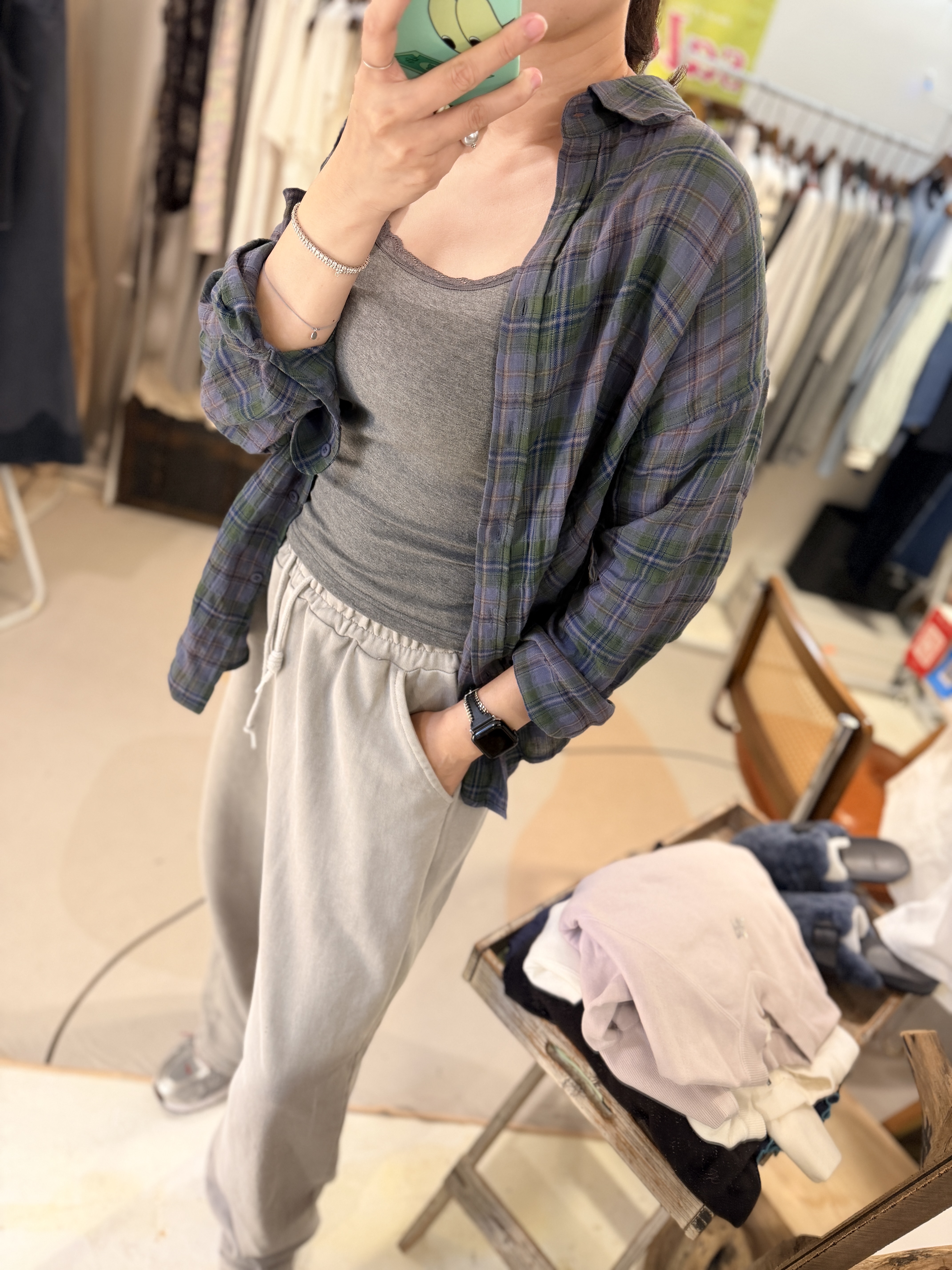 Purple light checked shirt