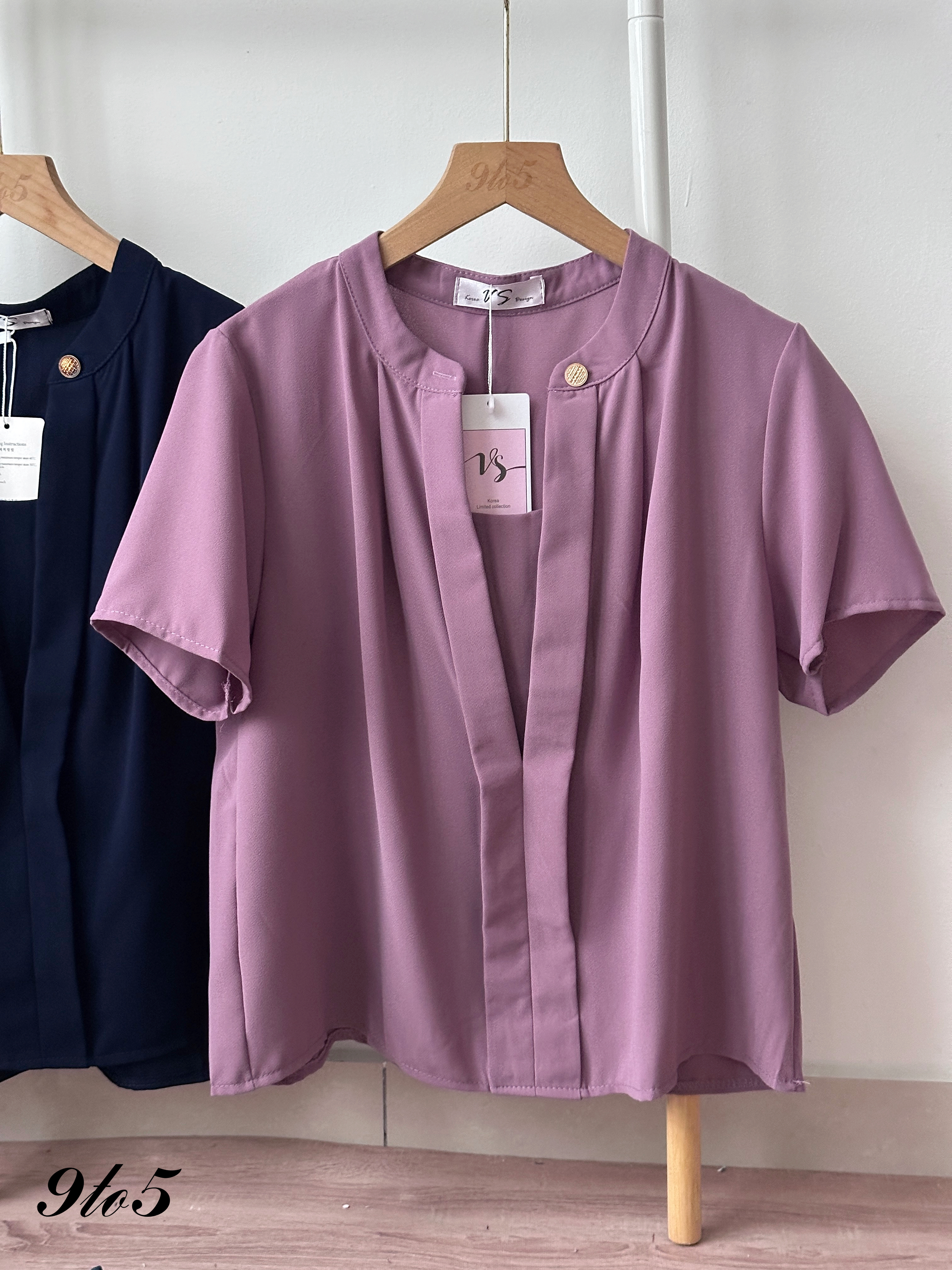 T4439 Short Sleeve Stand Collar Blouse - 3 Colors 