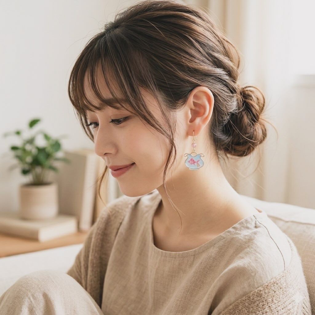 手繪 日本夏日祭金魚缸耳環