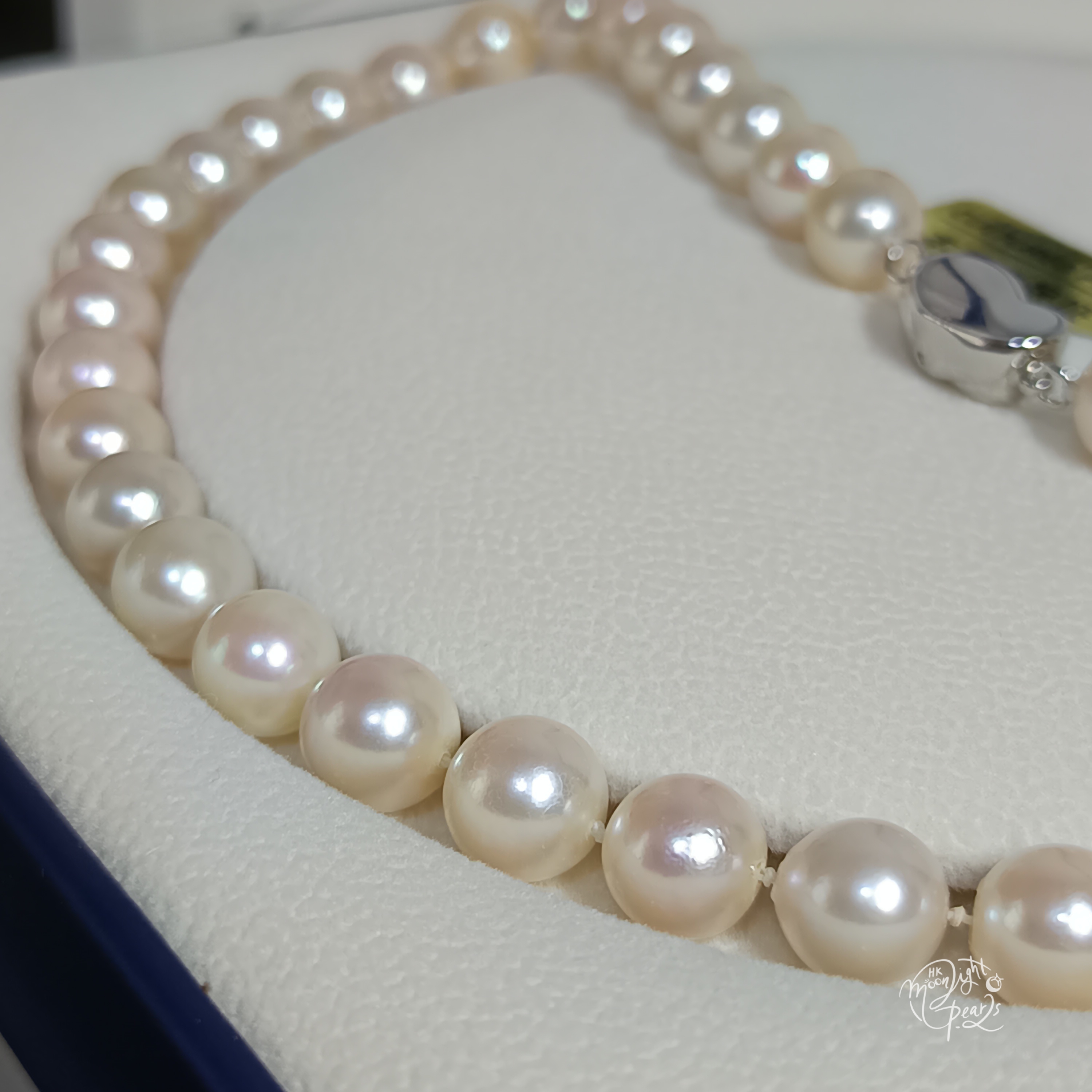 正圓極強光日本akoya香檳粉色海水珍珠925銀愛心扣項鍊