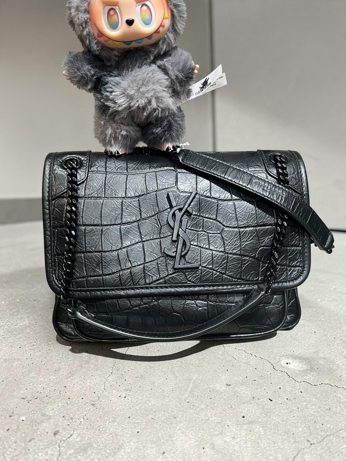 YSL Niki baby黑色鱷魚壓紋 Shoulder bag 100%Authentic, 98%New ✅Dust bag