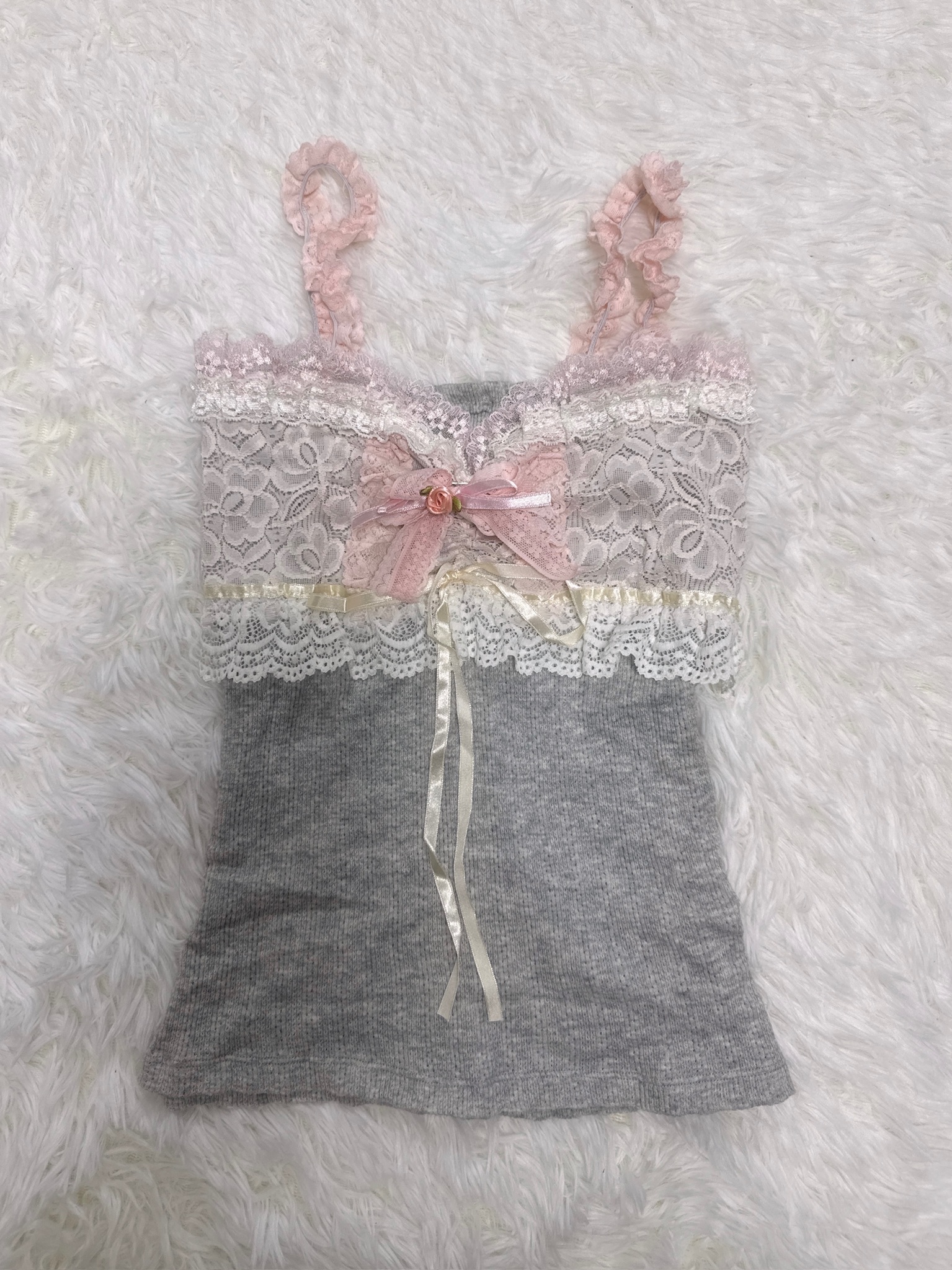 Grey Balletcore Lace Rose Remade Camisole