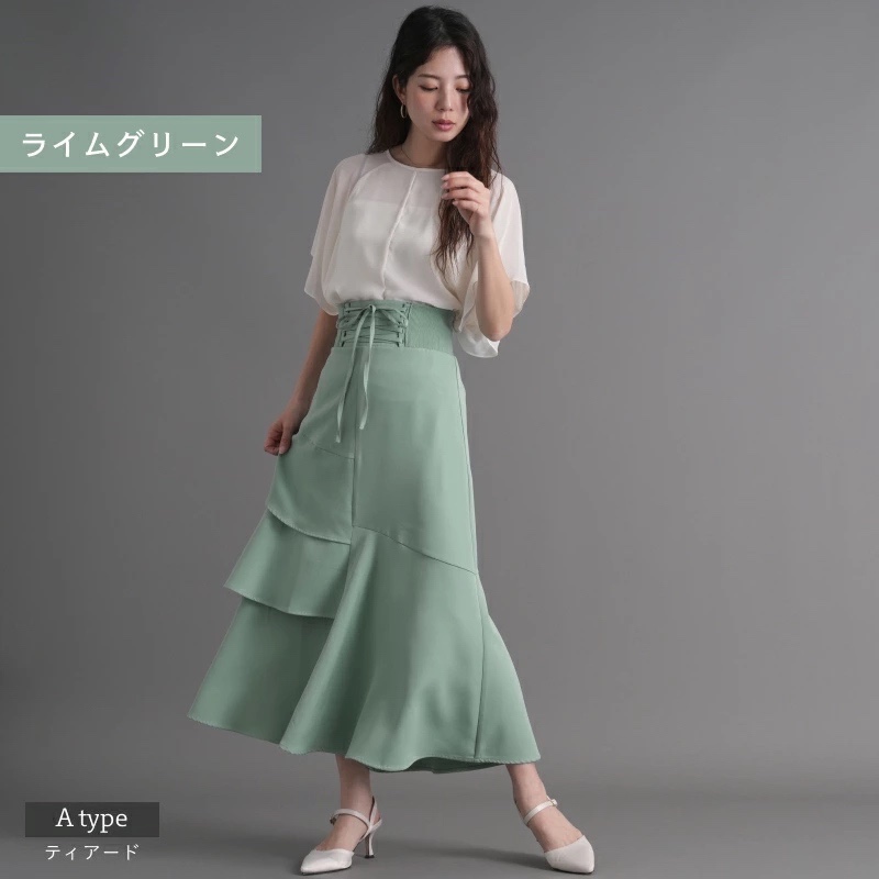 <JP> 超限量！Lace Up Asymmetry Tiered Skirt * 5色入  <預購>