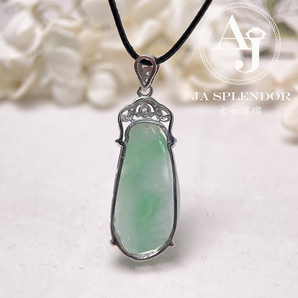 JNS-62 天然翡翠A玉 膠潤細糯化白底青四季平安福豆吊墜