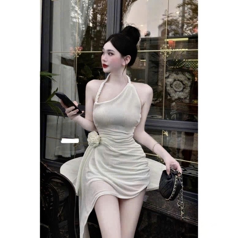 單肩迷你褶皺連身裙  *扭結細節