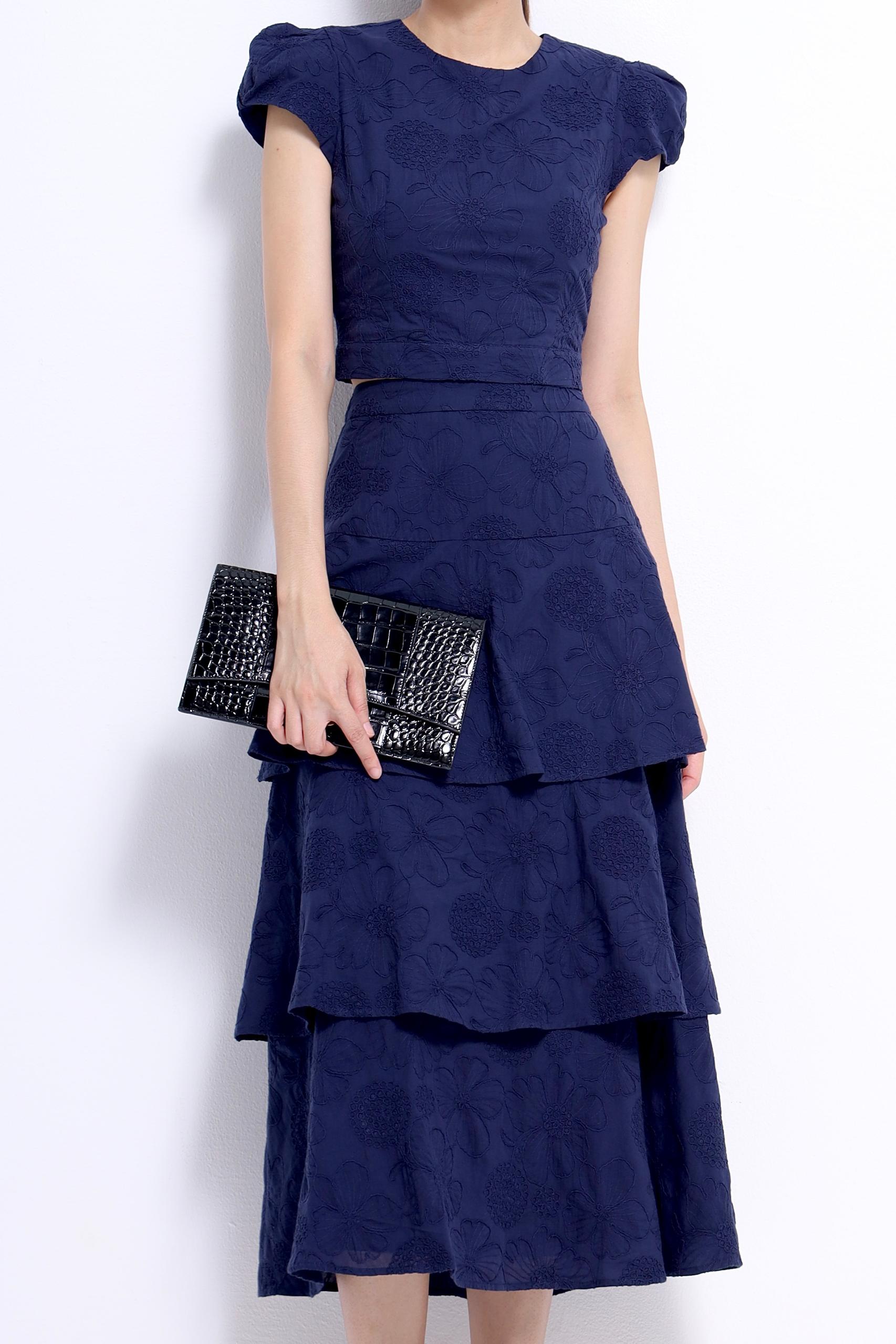 CS1428 EMBD LACE LAYER A-LINE SKIRT