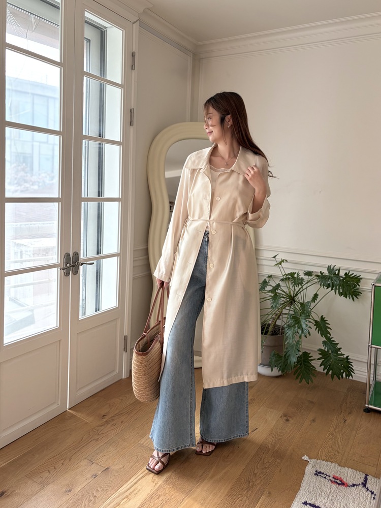 Silky Belted Trench Coat (Ivory)