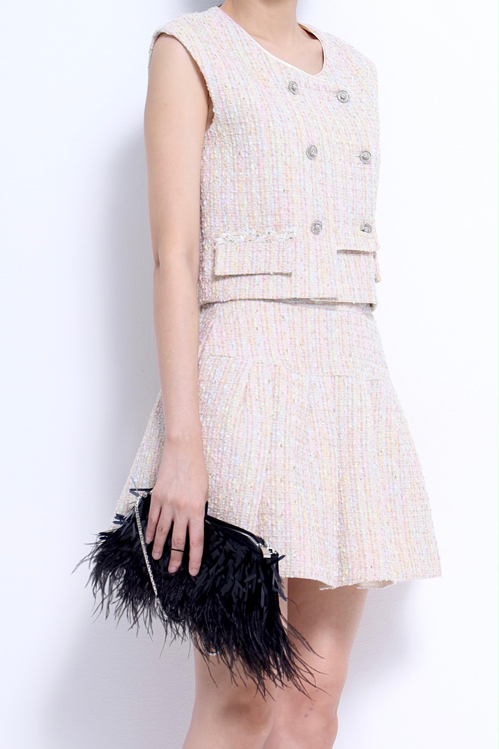 CS1440 Pleated Tweed Mini Skirt