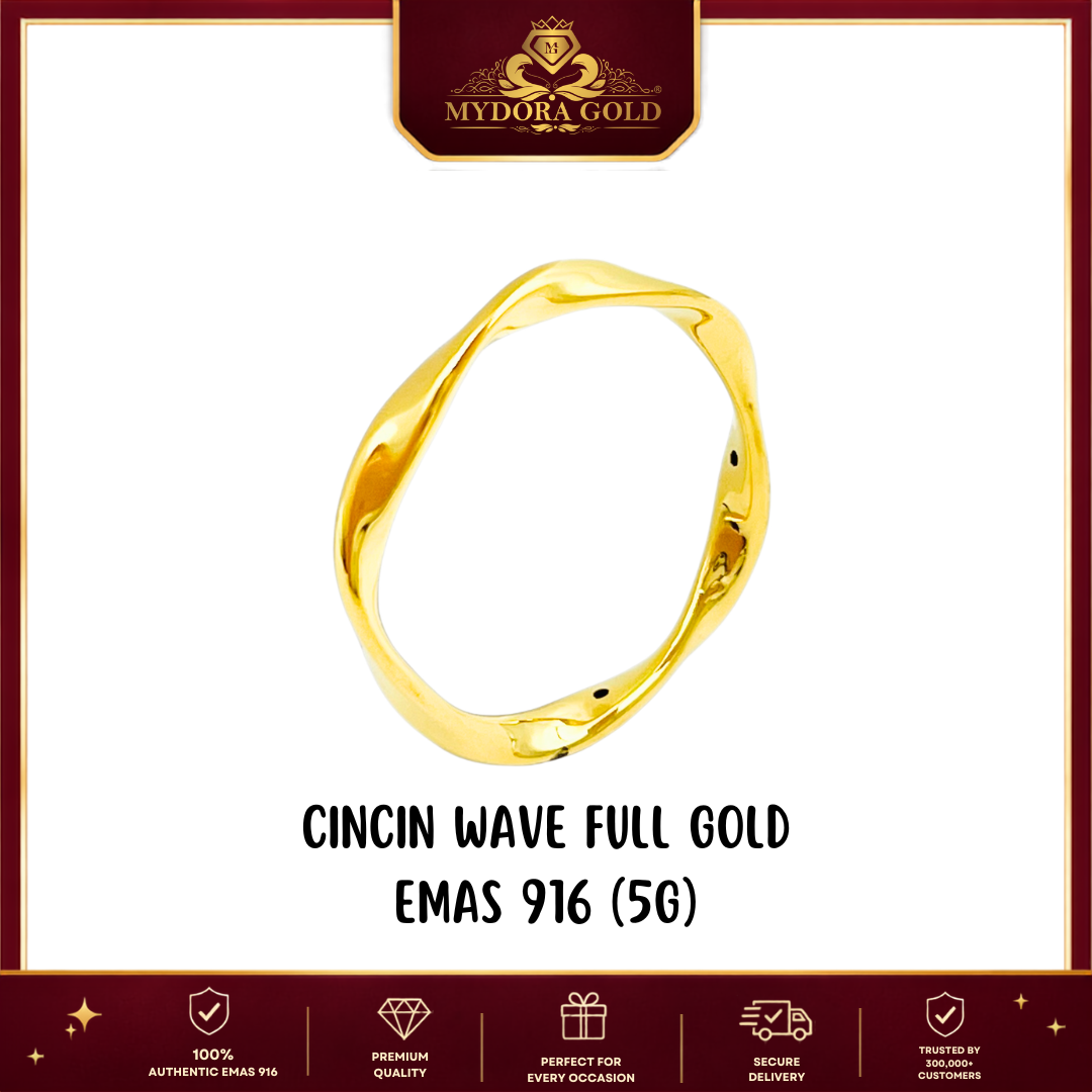 MYDORA Cincin Wave Full Gold (5G) l EMAS 916/22K