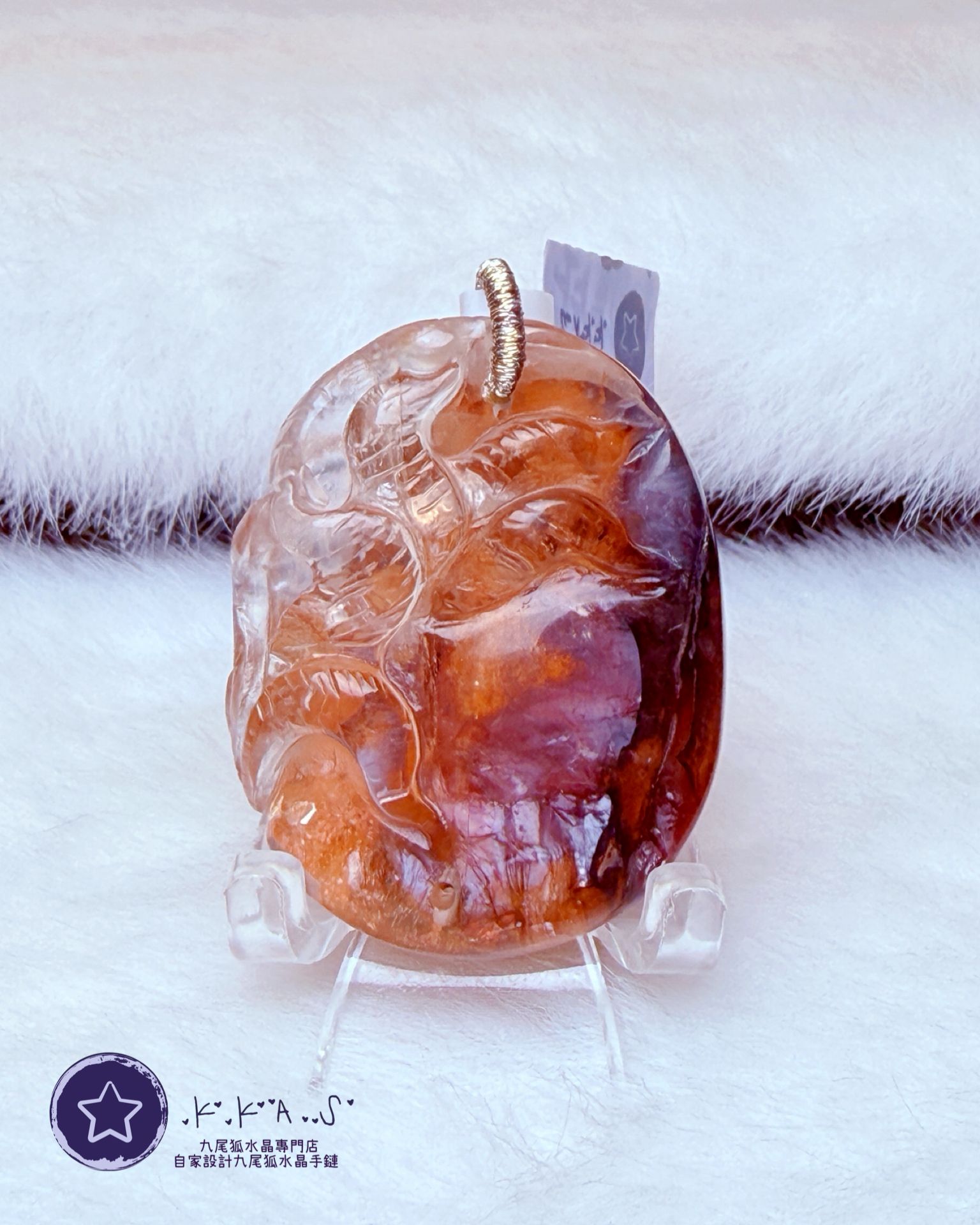 K00188 紅膠花 側臉九尾狐 - 吊墜/手牌兩用款