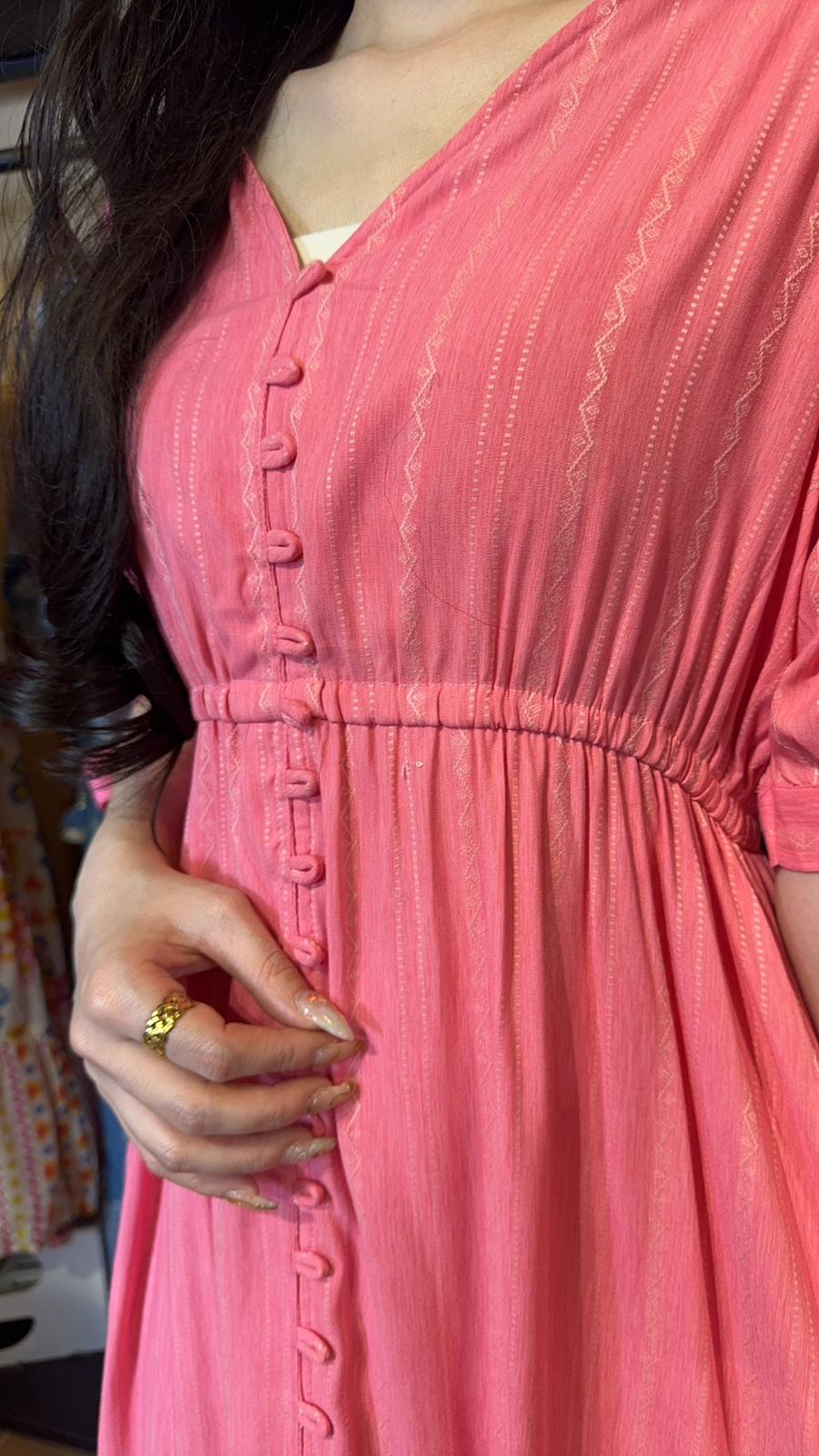 Pink V-neck Double Ribbon Short Sleeve OP (42-49") #1388