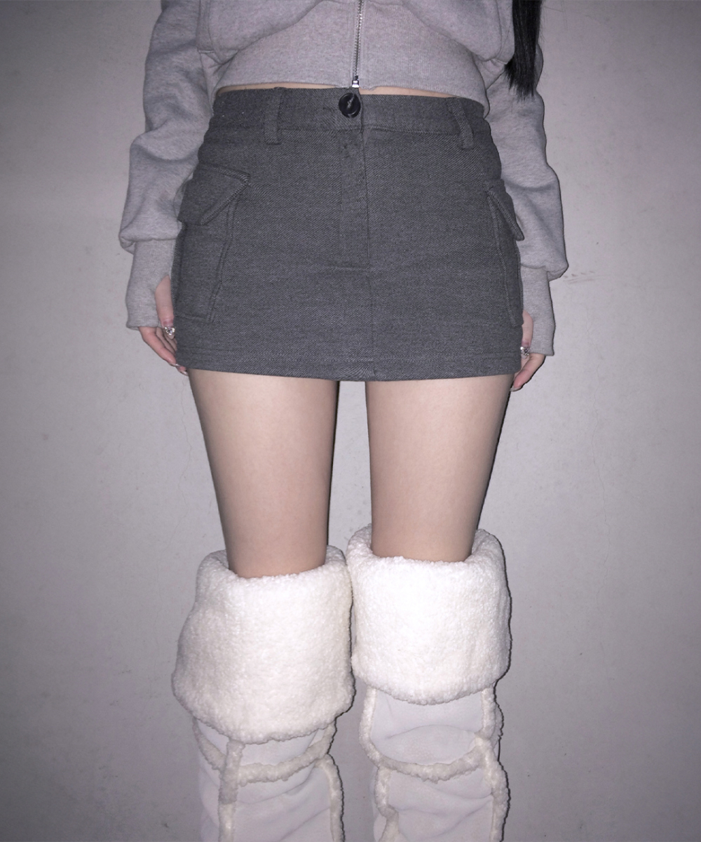 Wool Blend Cargo Mini Skort