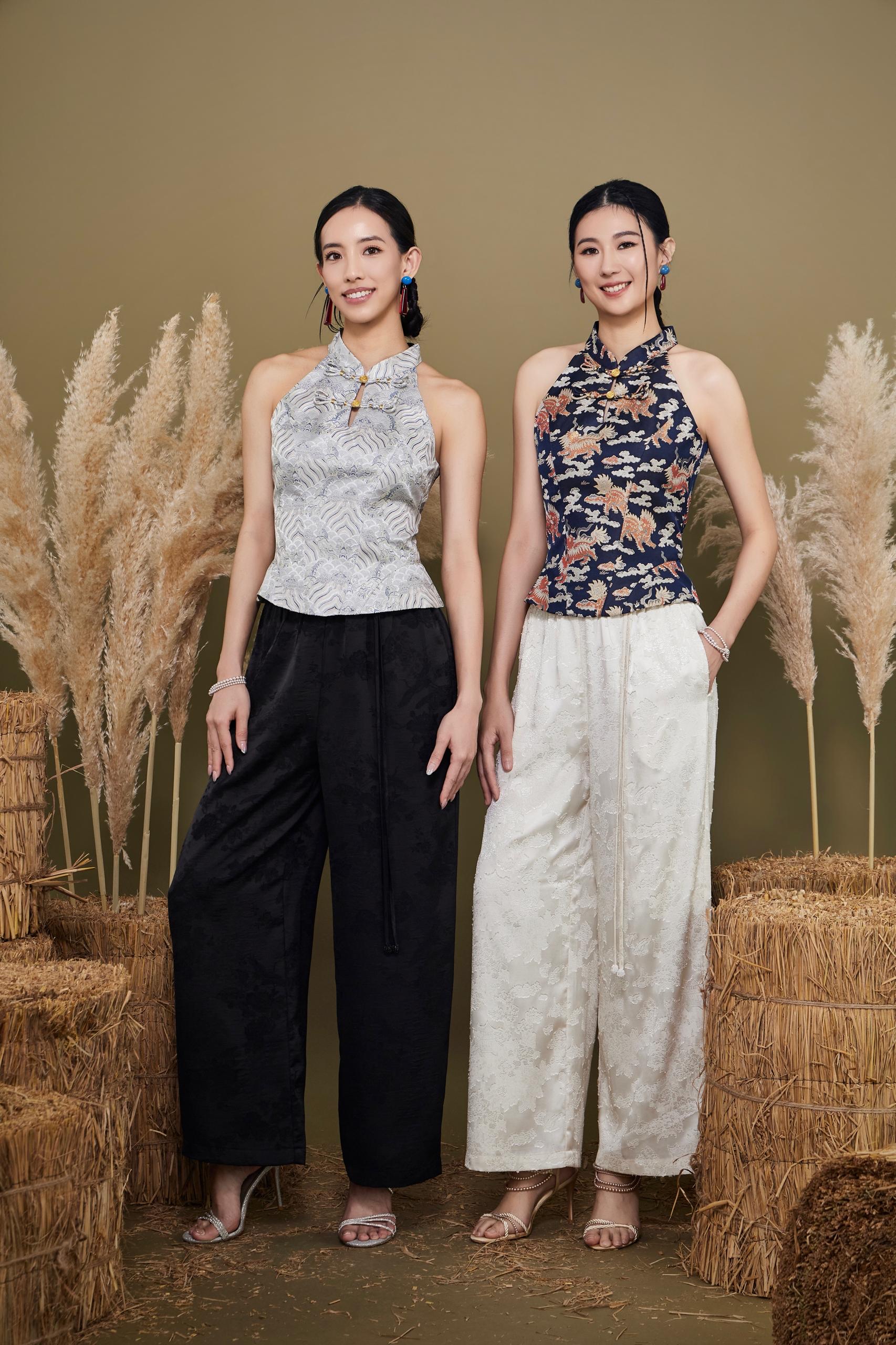 CB2790 Oriental Brocade Halter Peplum Top