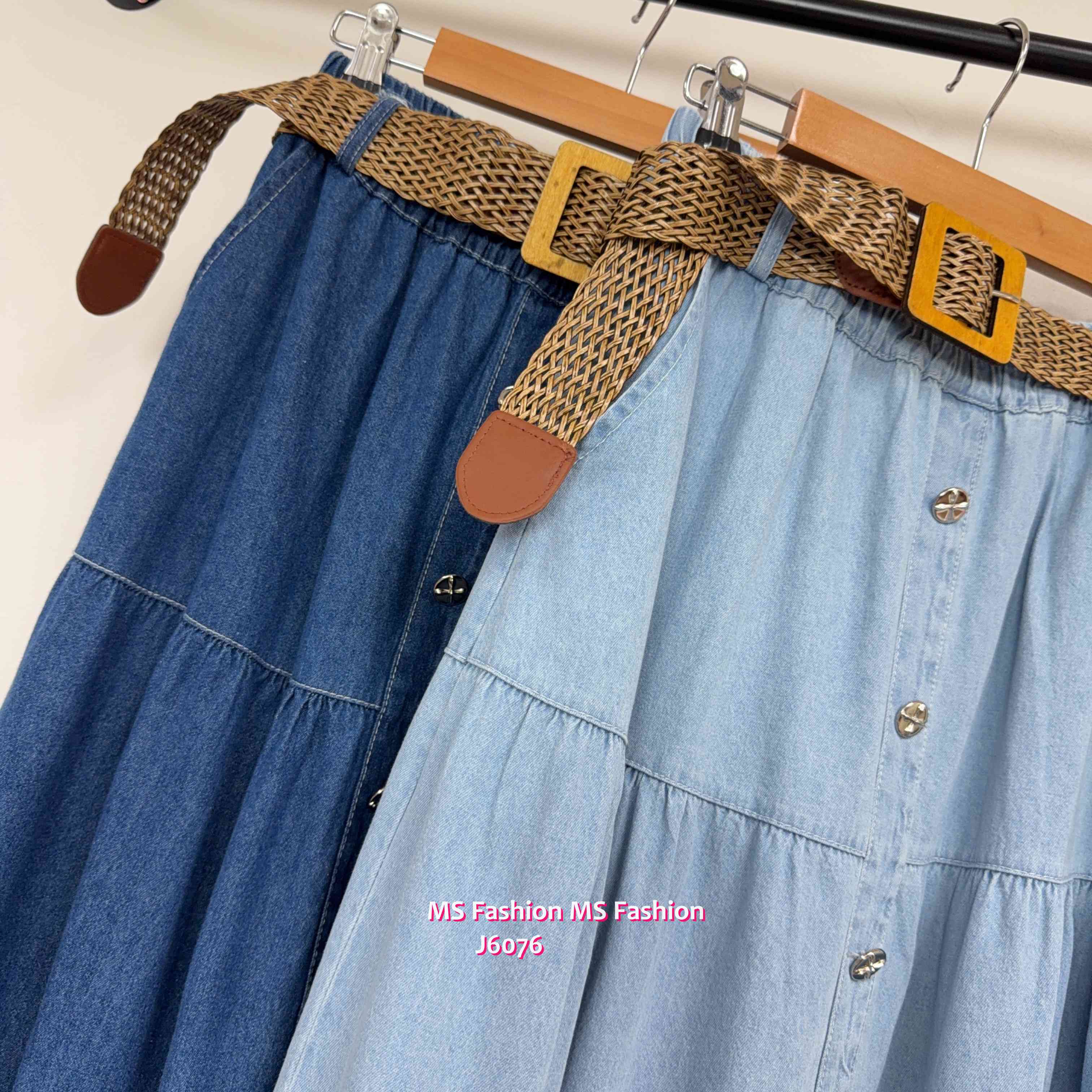 J6076 連Belt中長牛仔半裙