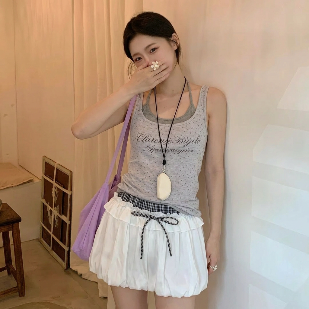 美式辣妹假两件挂脖背心 Spice Girl 2-in-1 Halter Top