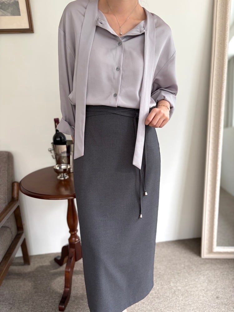 Two-way Tie Detail Blouse (Grey)