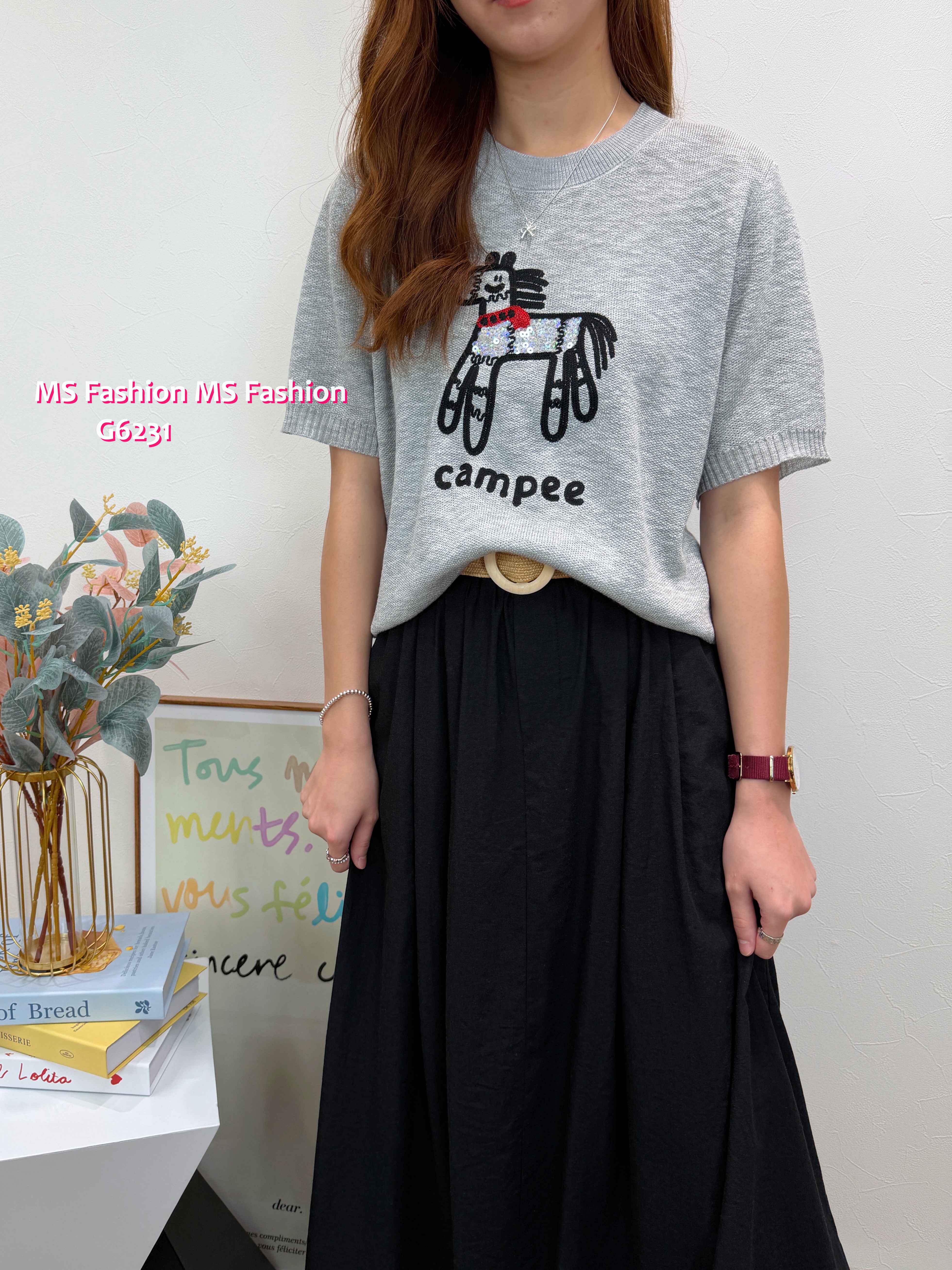 G6231 韓國🇰🇷珠片馬仔針織top