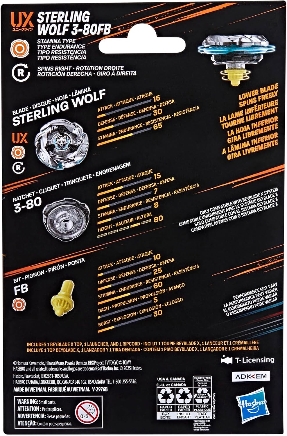 爆旋陀螺X UX-08 白銀戰狼 3-80 FB 套裝 BEYBLADE X Sterling Wolf (美版) UX08