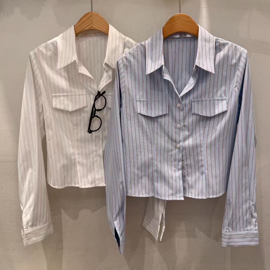 【 🕶️My Pick ‣超級顯瘦♡美式復古感！高質量～雙修腰摺混色直間恤衫🩵 】 Classic Stripe Shirts(兩色入)