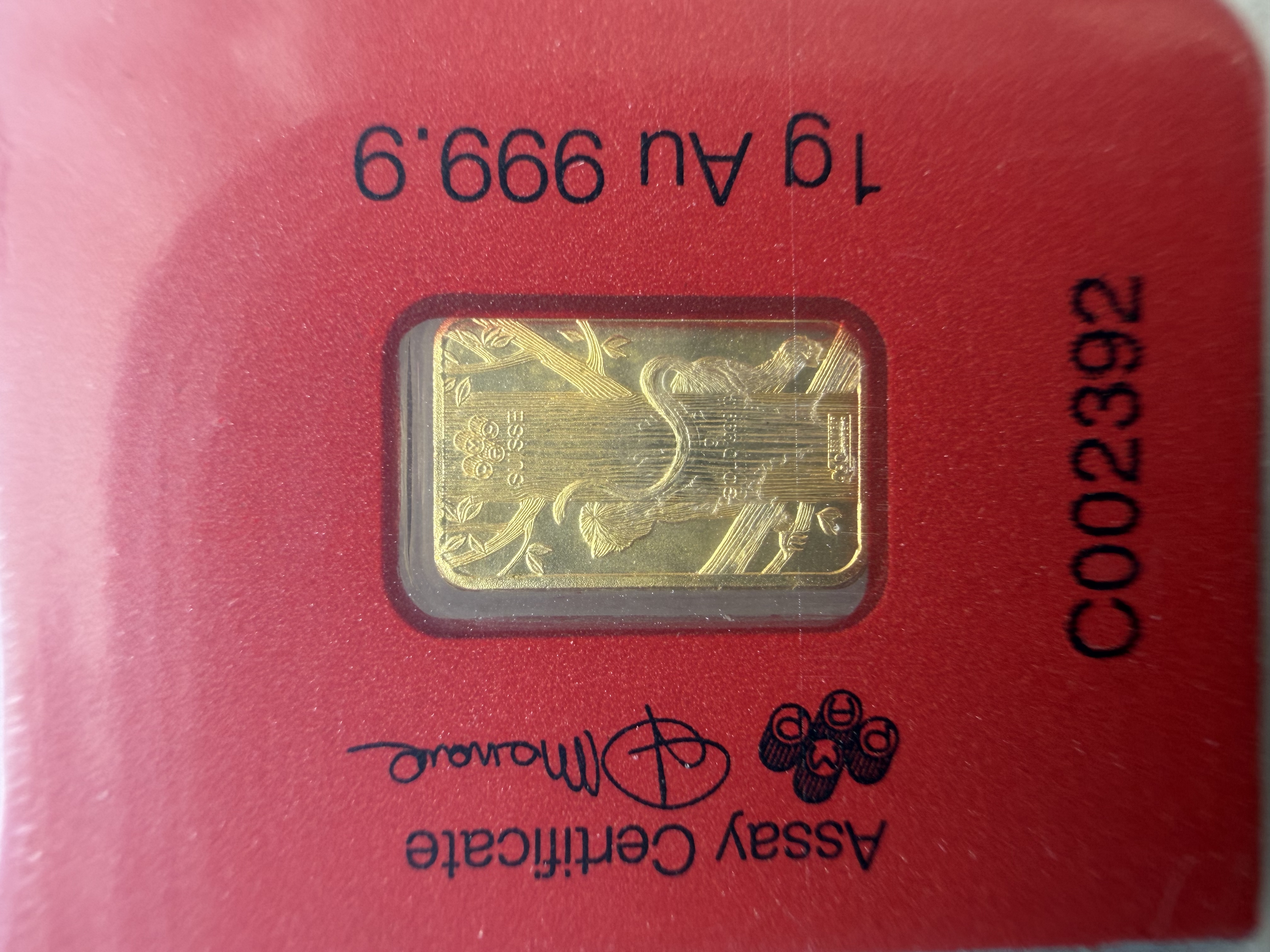 (SN 2392) PAMP Lunar 2016 Monkey 1g🇨🇭Swiss Fine Gold Bar Emas 999.9 瑞士海外限定生肖猴