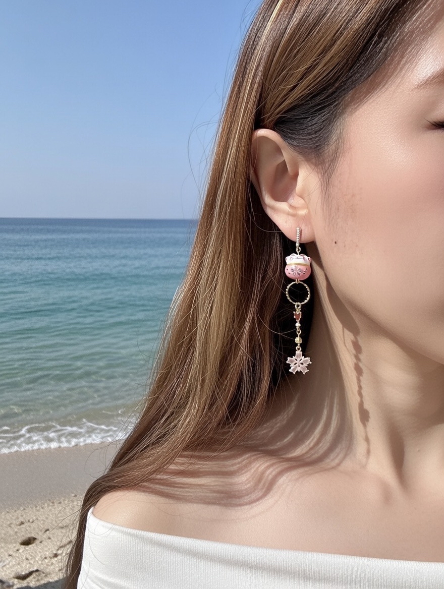 粉招財貓耳環🌸戀愛