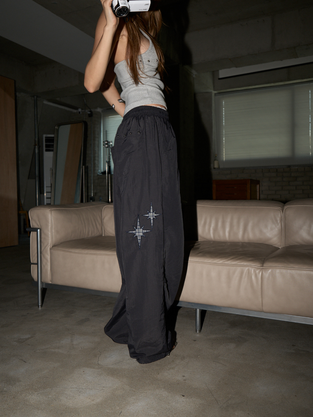 Star Embellished Nylon Pants