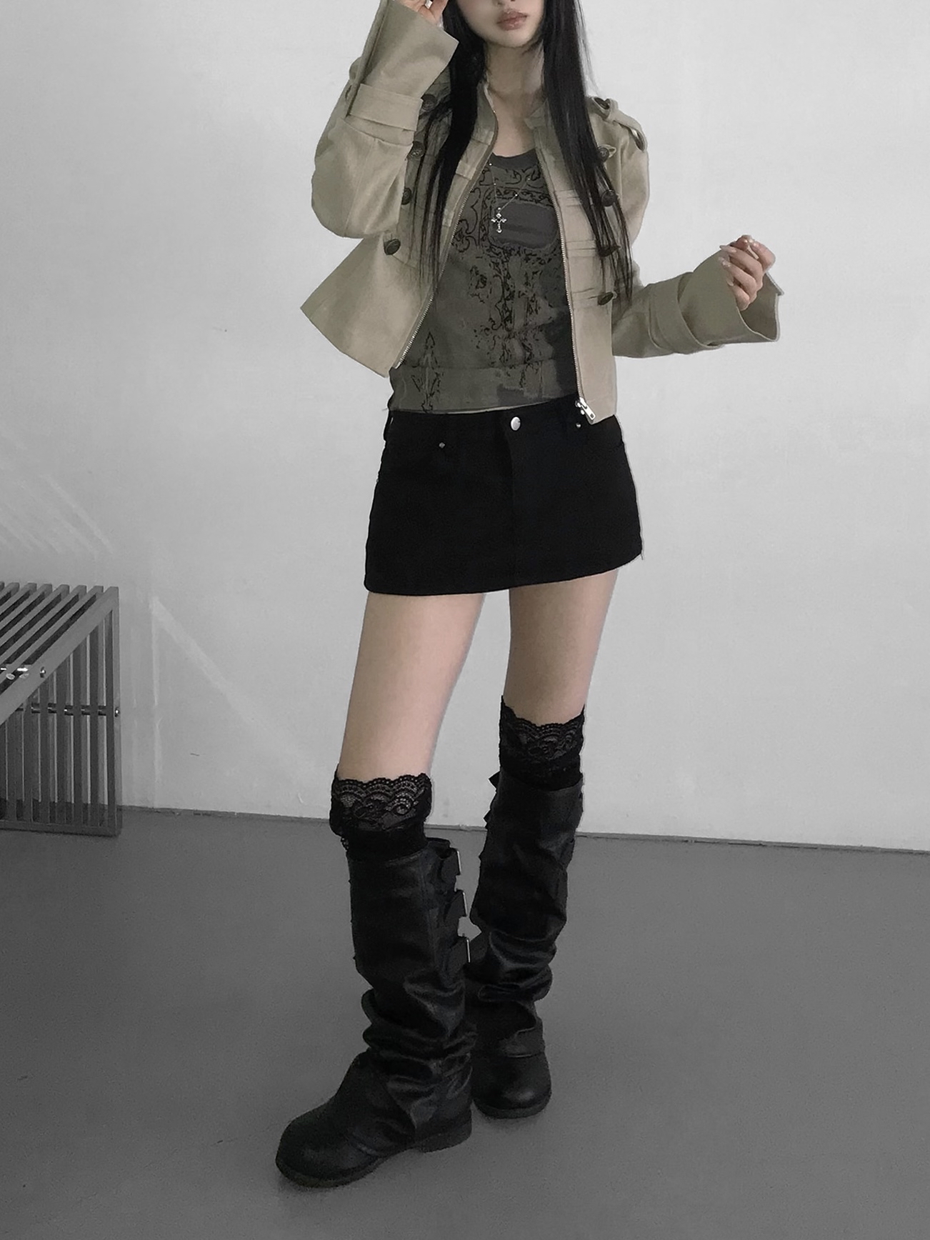 Vintage Zip Front Cropped Jacket