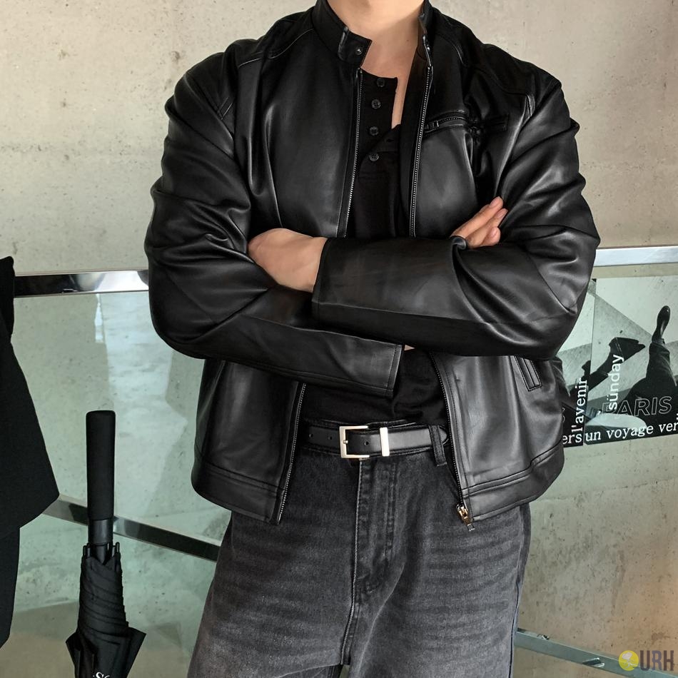 【100%保證韓國直送】俐落立領騎士短身仿皮外套 Biker China Collar Leather Jacket RL113974