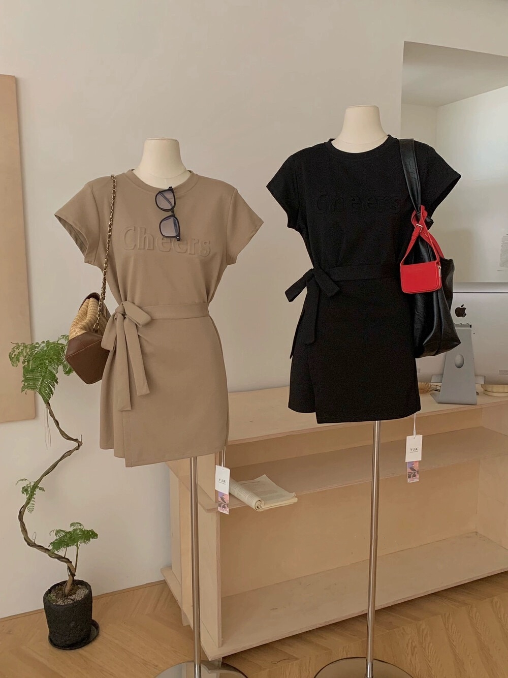 Cheers Letter Casual A-line Dress 美式复古休闲立体字母系带连衣裙(4 colours)