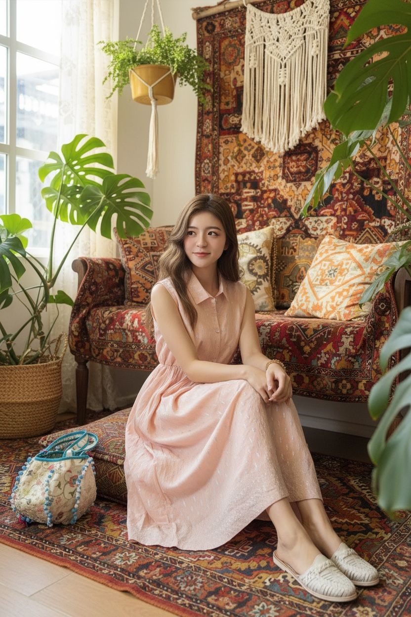 Baby Pink with Sliver Emb. Sleeveless OP 47" #1359