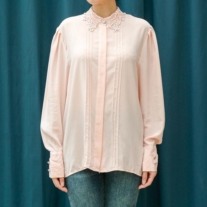 Vintage 1980s Made in France Elegant Crochet Collar Blouse/Shirt (MT1604-1)